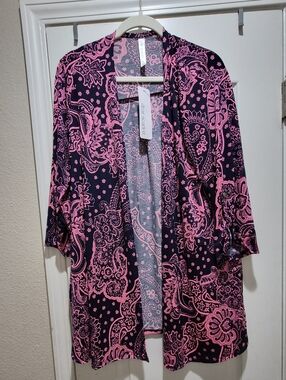 Dear Scarlett Paisley Kimono Cardigan With Pockets | Size XL | Pink & Navy NWT